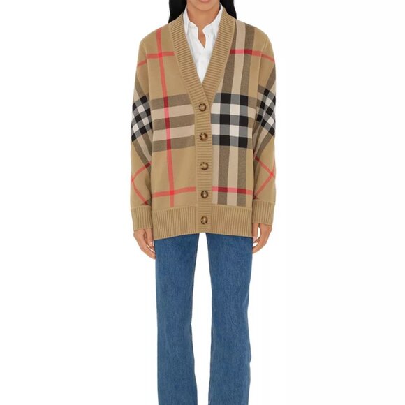 BURBERRY Check Wool Blend Cardigan - Picture 2 of 13